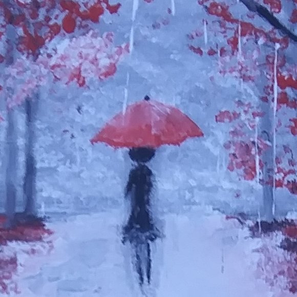 Impressionistic acrylic painting 14" x 14" on canvas Woman with umbrella - Picture 5 of 6